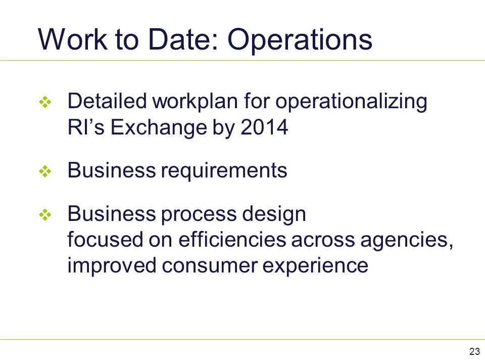 Work to Date: Operations
