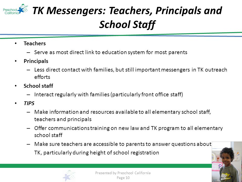 TK Messengers: Teachers, Principals and School Staff
