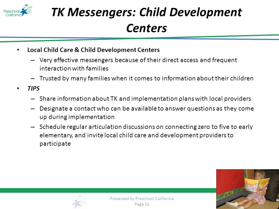 TK Messengers: Child Development Centers