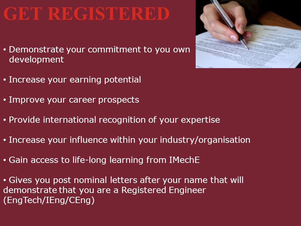 GET REGISTERED Demonstrate your commitment to you own development