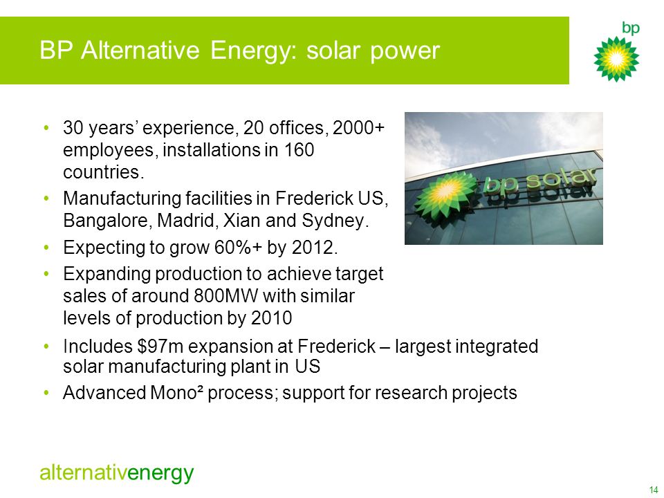 BP Alternative Energy: solar power