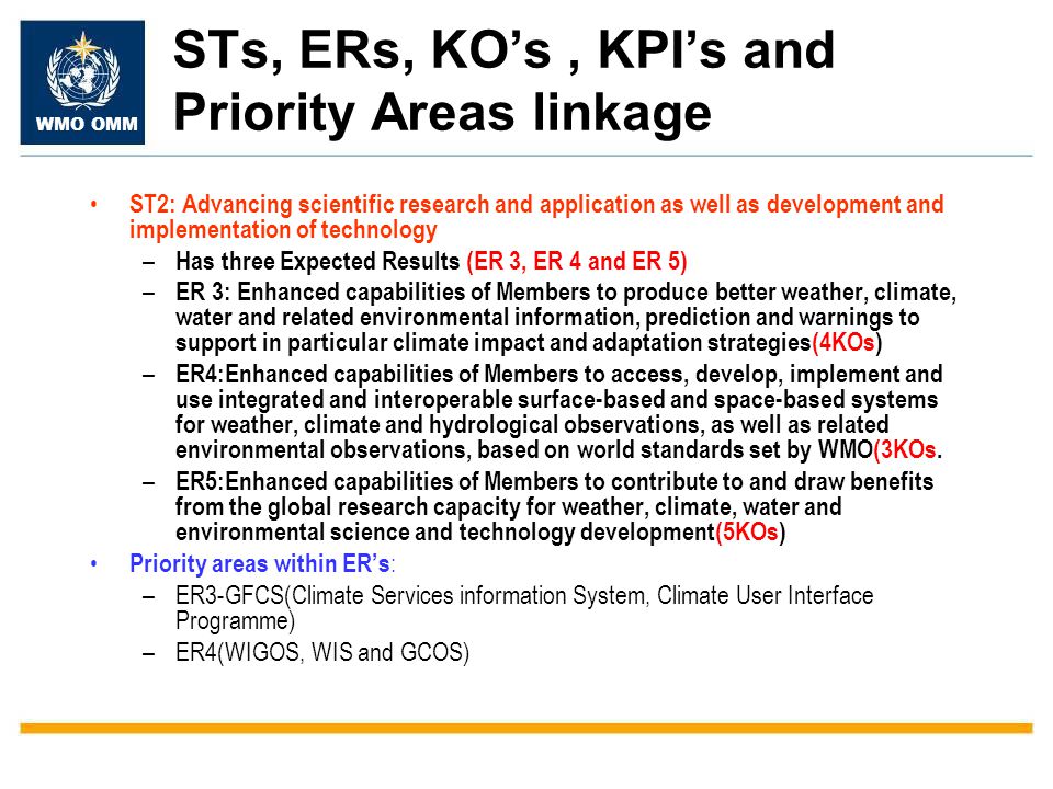 STs, ERs, KO’s , KPI’s and Priority Areas linkage