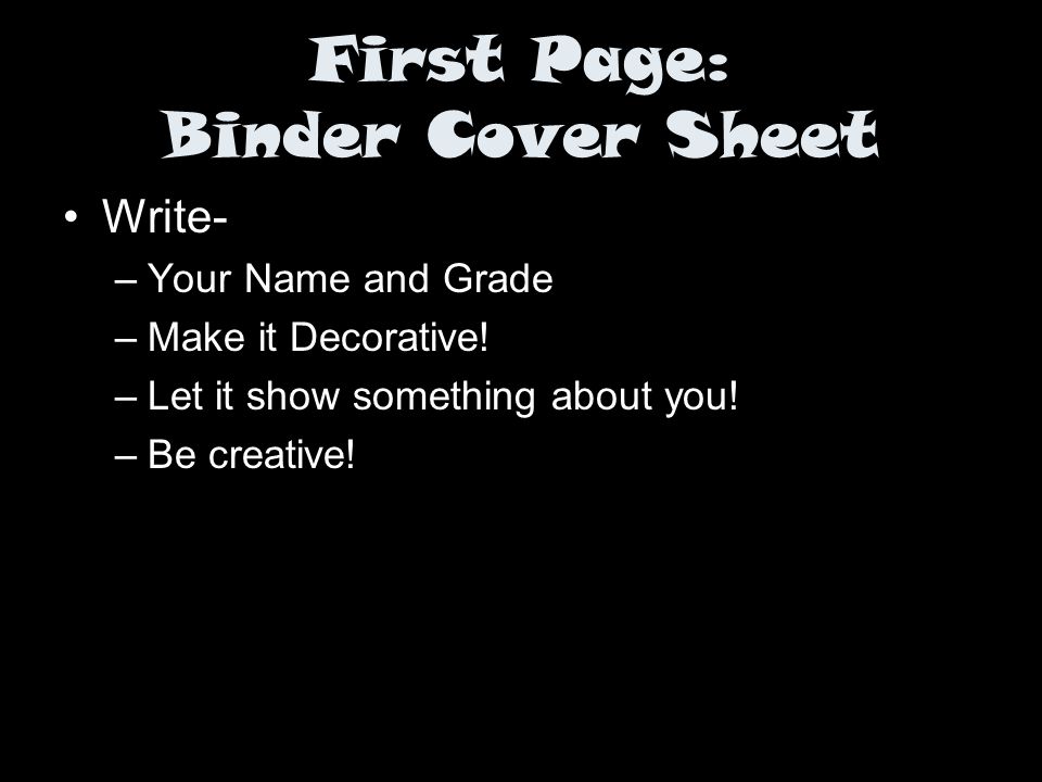 First Page: Binder Cover Sheet