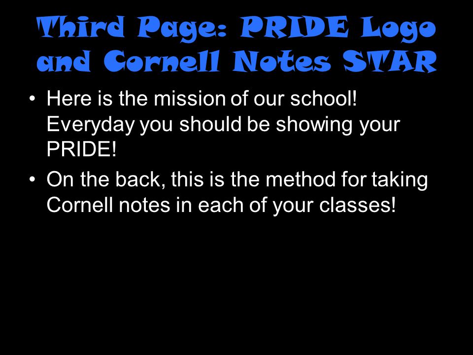 Third Page: PRIDE Logo and Cornell Notes STAR