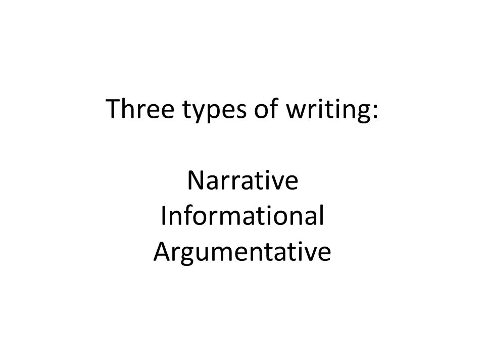 Three types of writing: Narrative Informational Argumentative