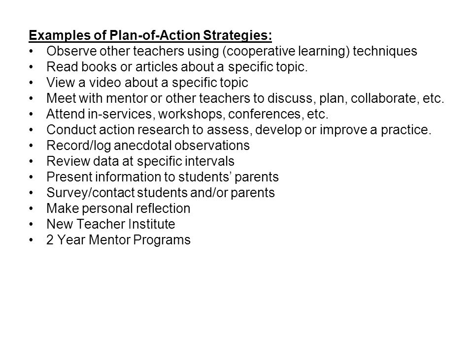 Examples of Plan-of-Action Strategies: