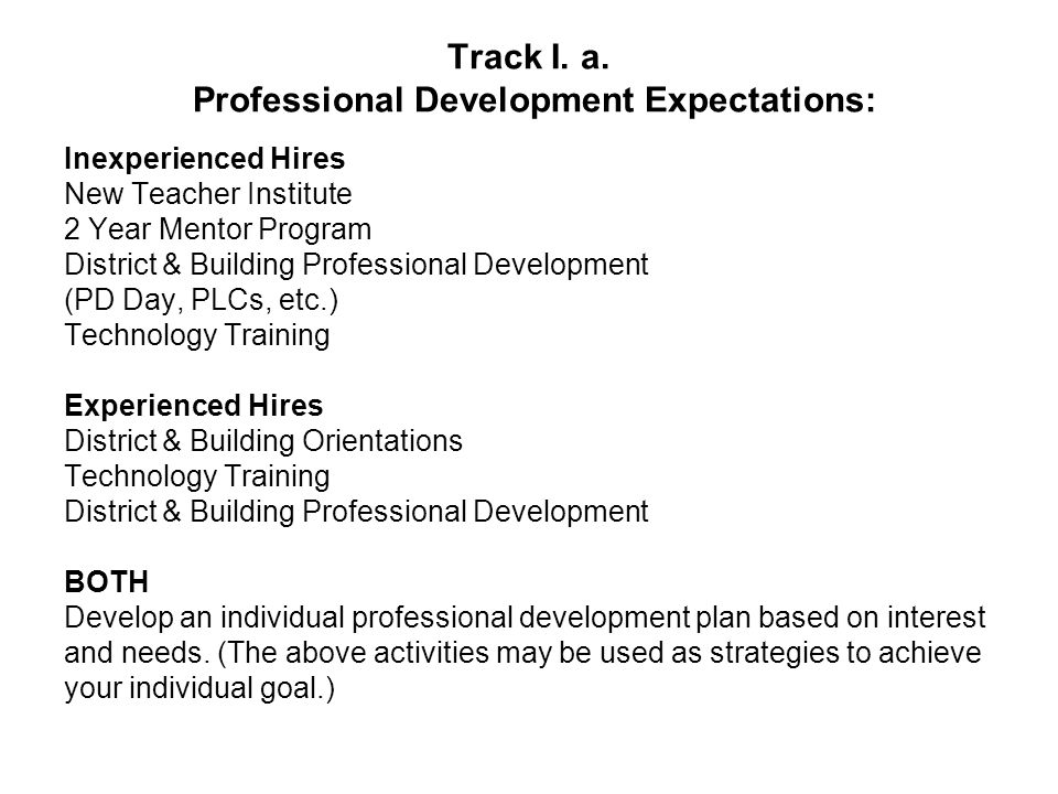 Track I. a. Professional Development Expectations: