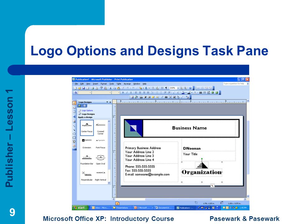Logo Options and Designs Task Pane