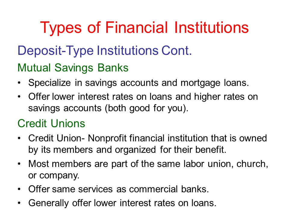 Types of Financial Institutions