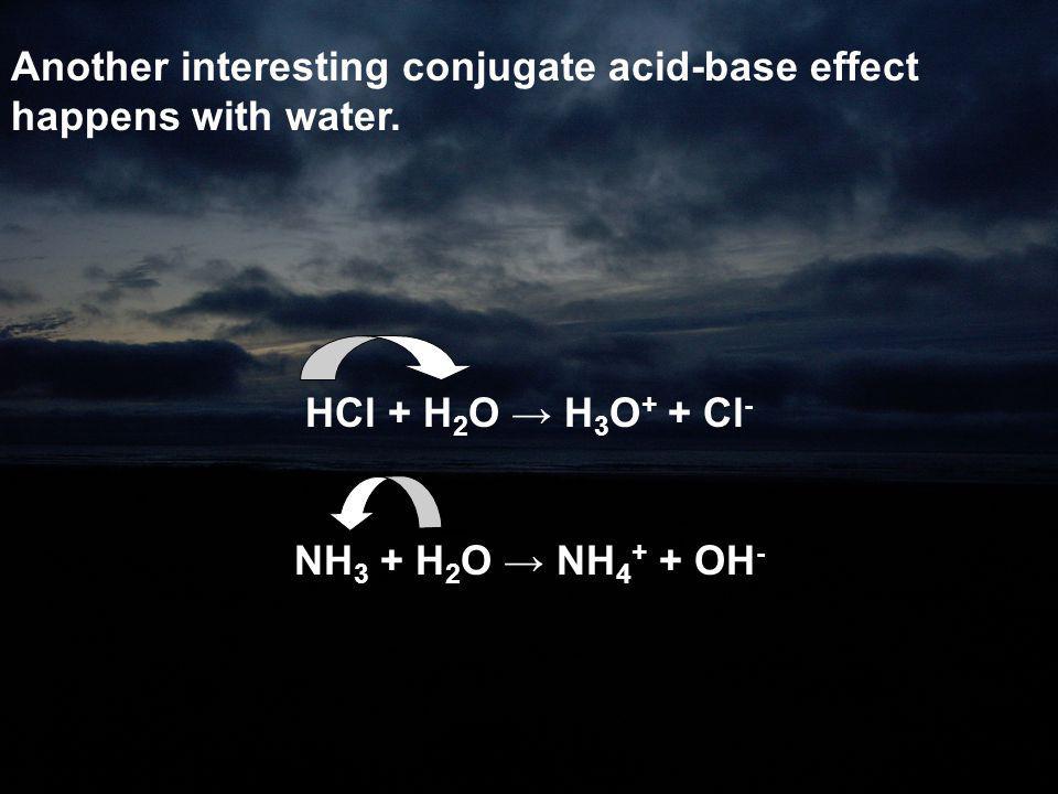 Another interesting conjugate acid-base effect happens with water.