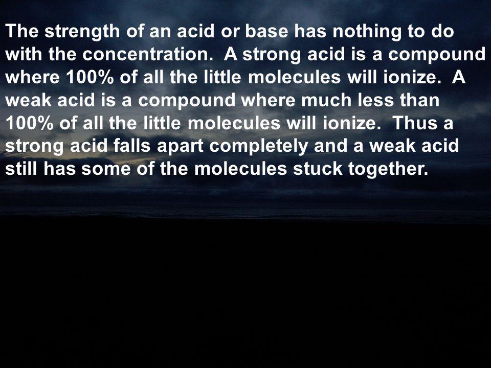 The strength of an acid or base has nothing to do with the concentration.