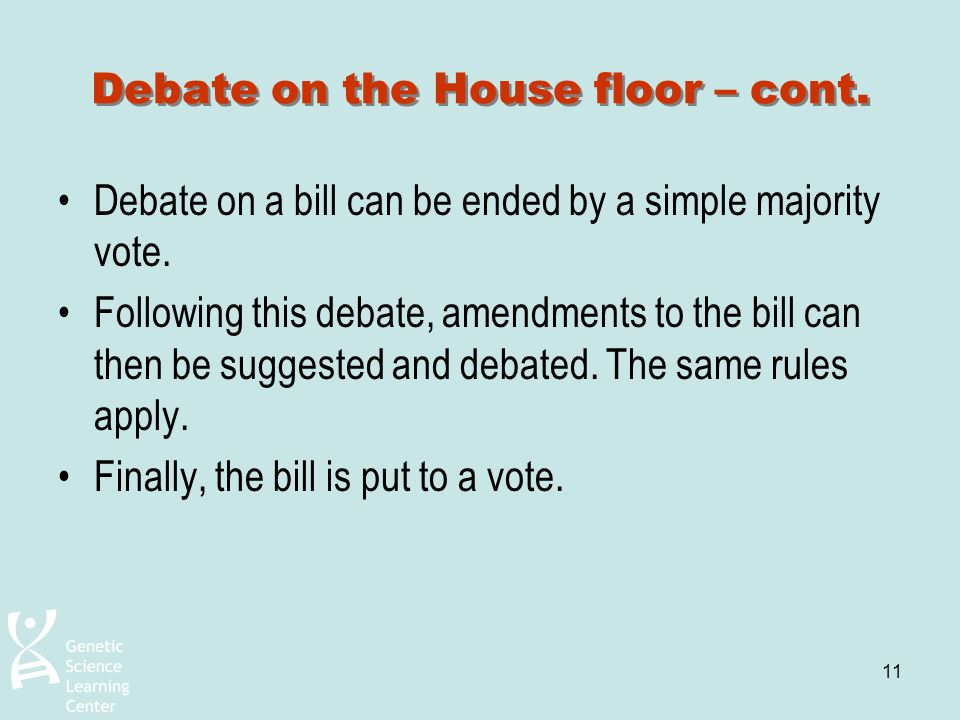 Debate on the House floor – cont.