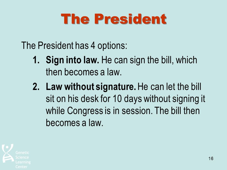 The President The President has 4 options: