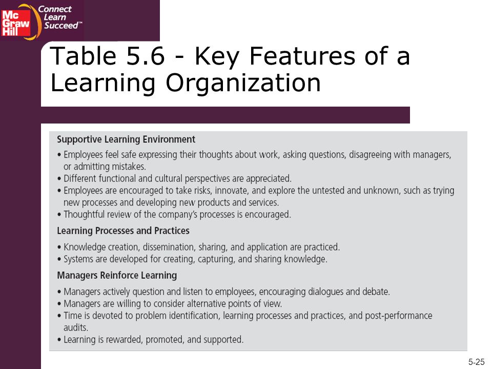 Table Key Features of a Learning Organization