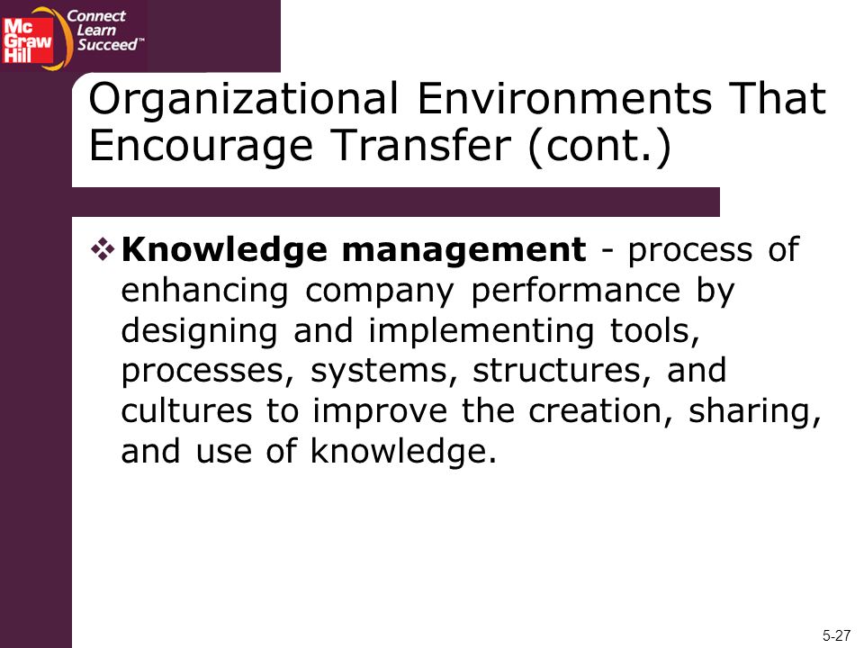 Organizational Environments That Encourage Transfer (cont.)