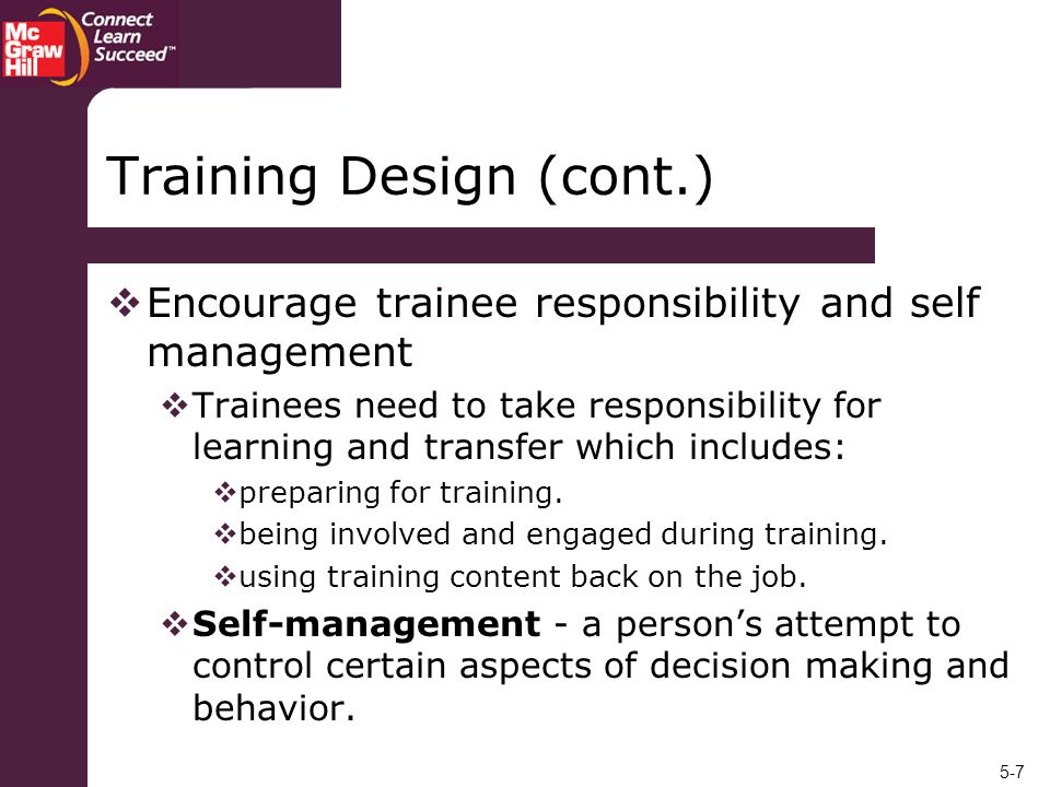 Training Design (cont.)