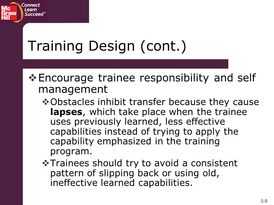 Training Design (cont.)