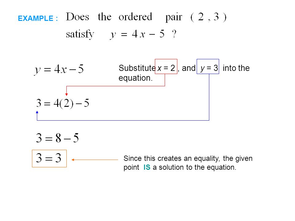 Substitute x = 2 , and y = 3 into the equation.