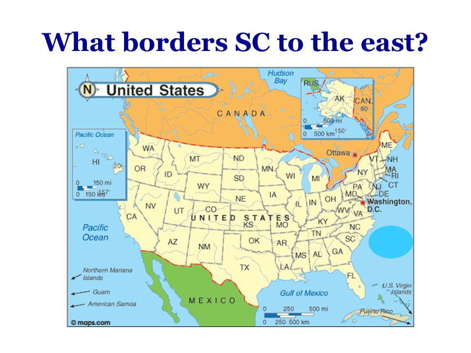 What borders SC to the east