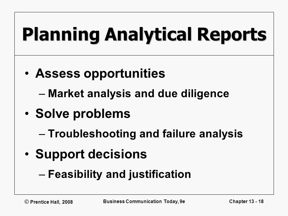 Planning Analytical Reports