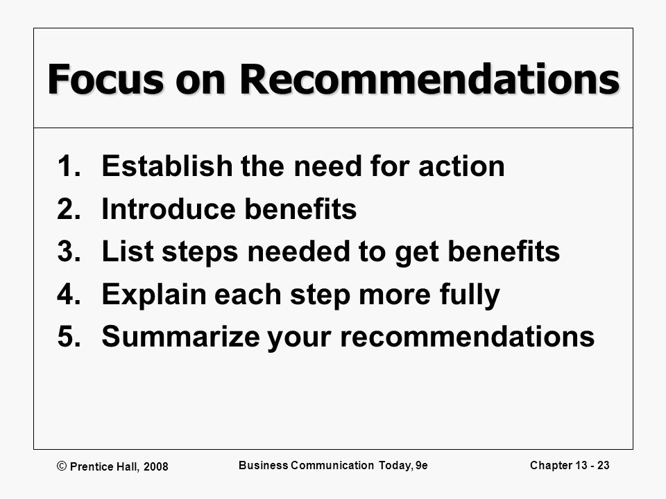 Focus on Recommendations