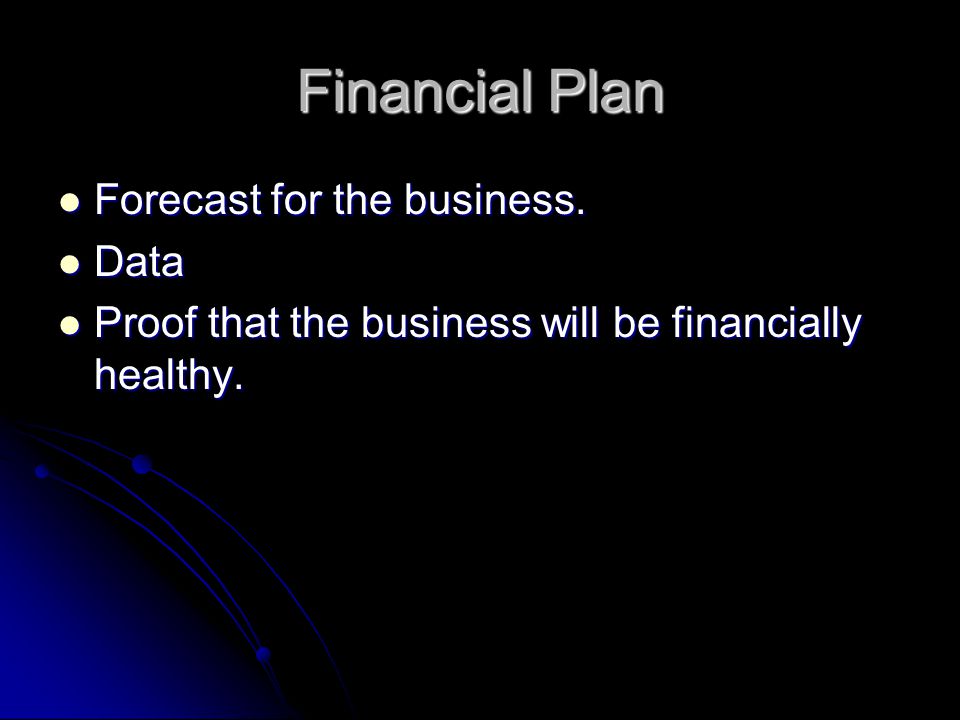 Financial Plan Forecast for the business. Data