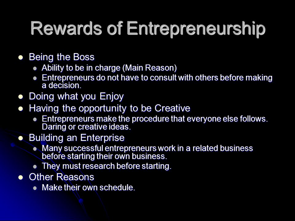 Rewards of Entrepreneurship