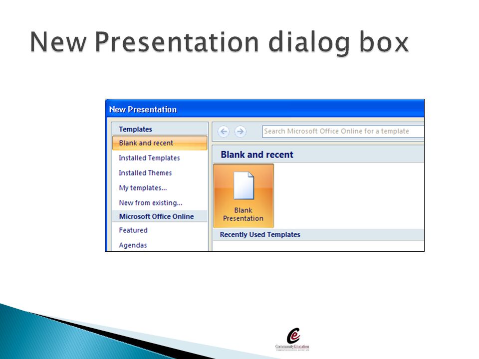 New Presentation dialog box