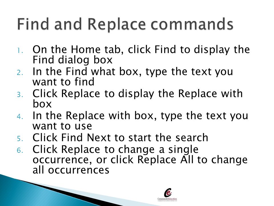 Find and Replace commands