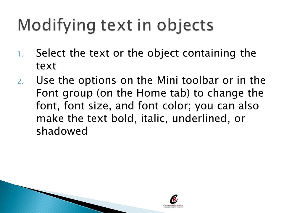 Modifying text in objects