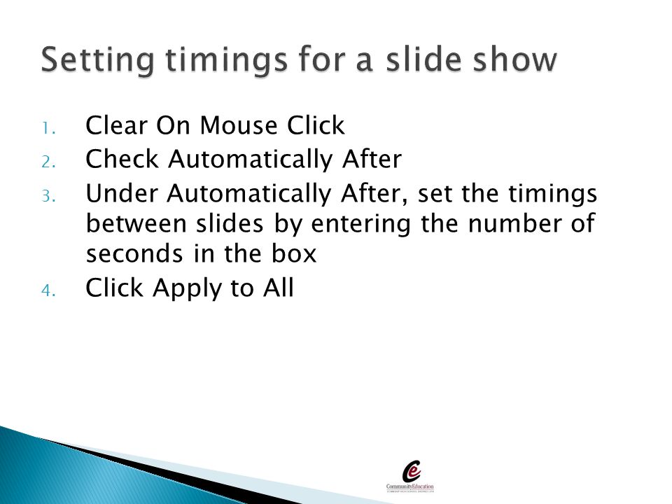Setting timings for a slide show
