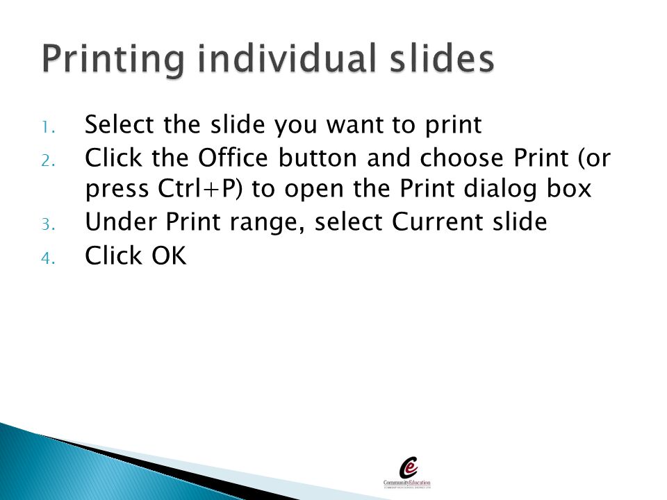 Printing individual slides