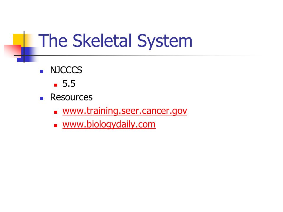 The Skeletal System NJCCCS 5.5 Resources