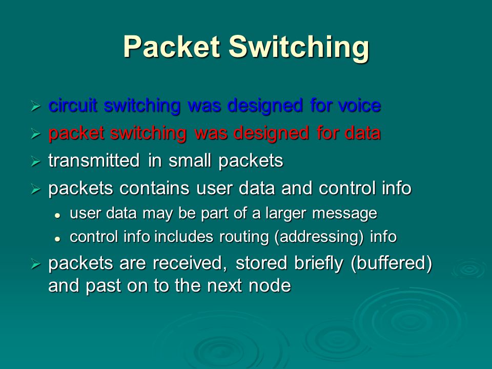 Packet Switching circuit switching was designed for voice