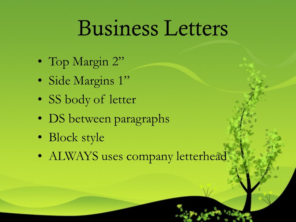 Business Letters Top Margin 2 Side Margins 1 SS body of letter
