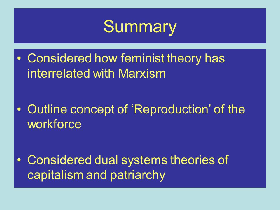 Summary Considered how feminist theory has interrelated with Marxism