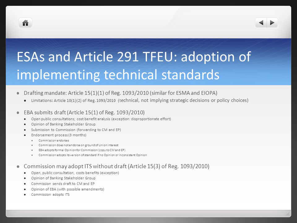 ESAs and Article 291 TFEU: adoption of implementing technical standards