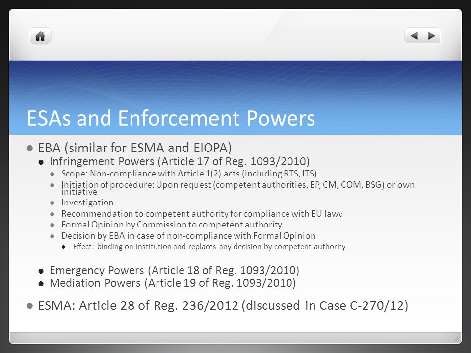 ESAs and Enforcement Powers