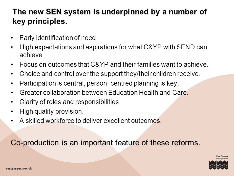 The new SEN system is underpinned by a number of key principles.