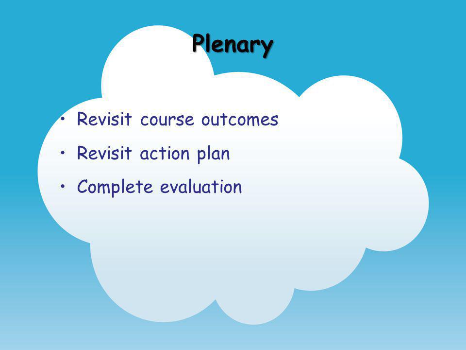 Plenary Revisit course outcomes Revisit action plan