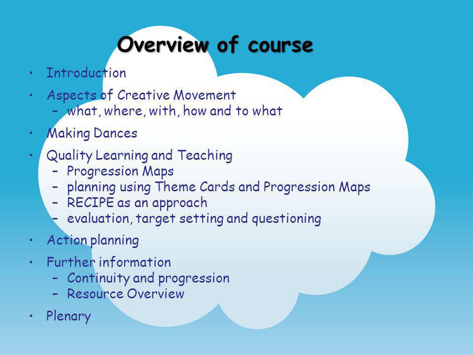 Overview of course Introduction Aspects of Creative Movement