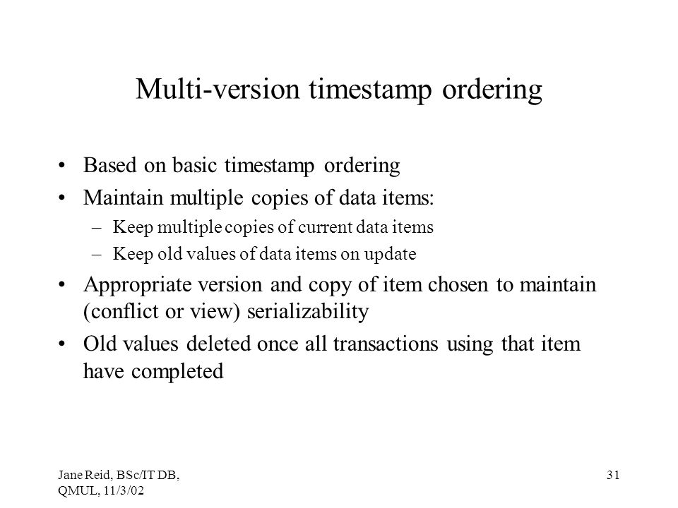 Multi-version timestamp ordering