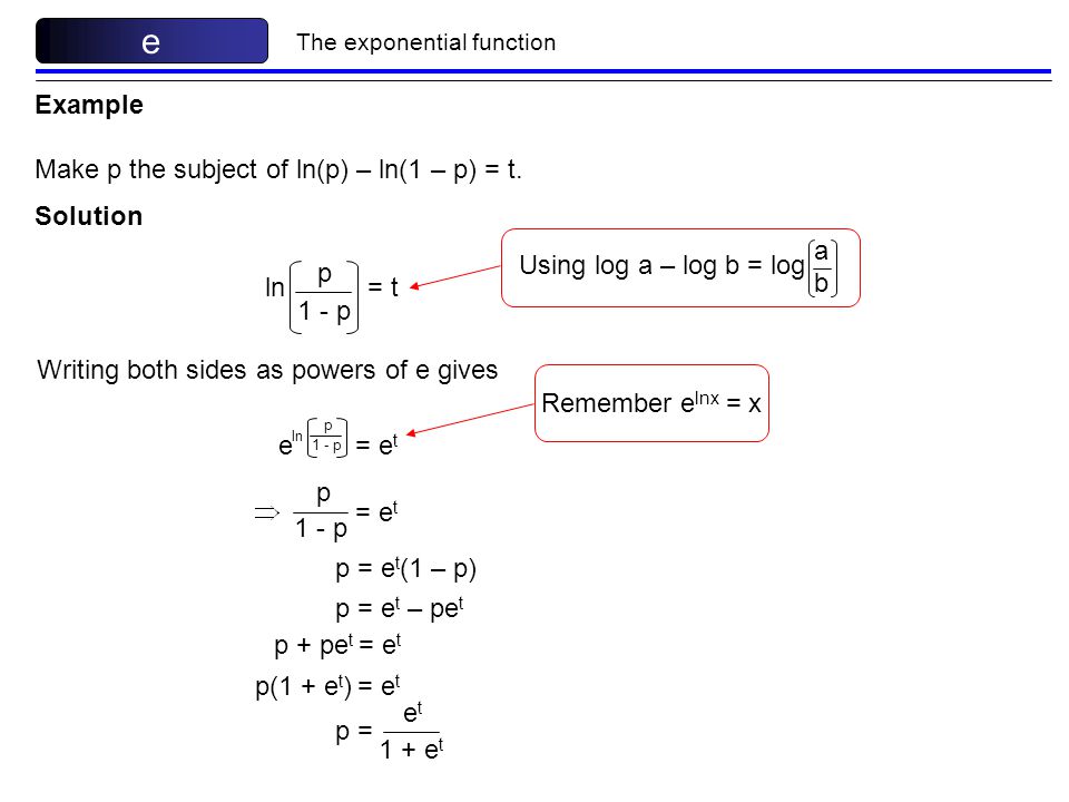 E The Exponential Function A Reminder From C2 Ppt Download