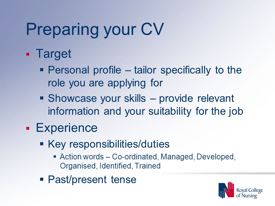 Preparing your CV Target Experience