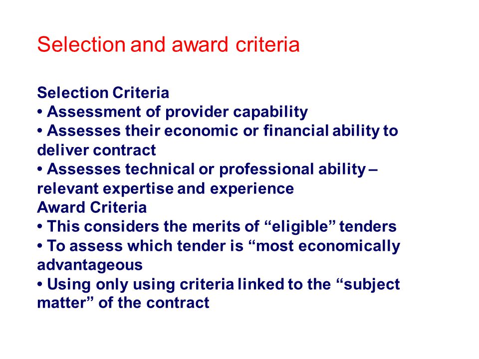 Selection and award criteria