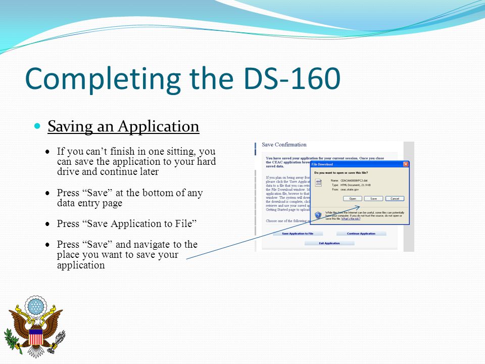 Completing the DS-160 Saving an Application