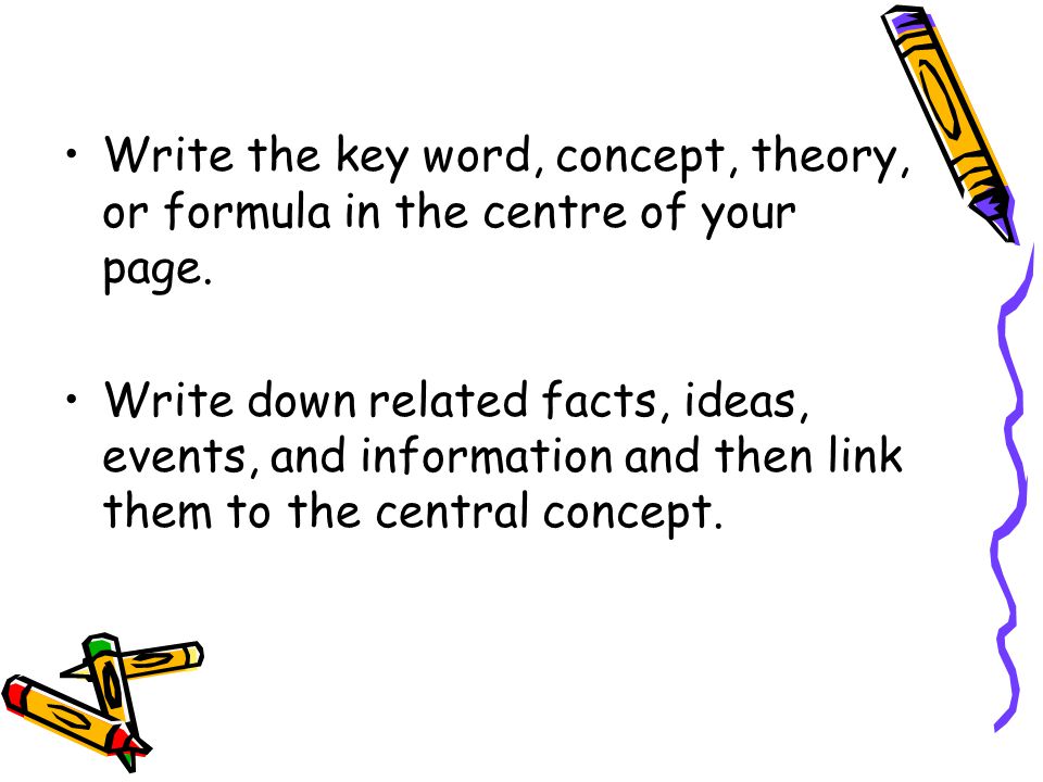 Write the key word, concept, theory, or formula in the centre of your page.