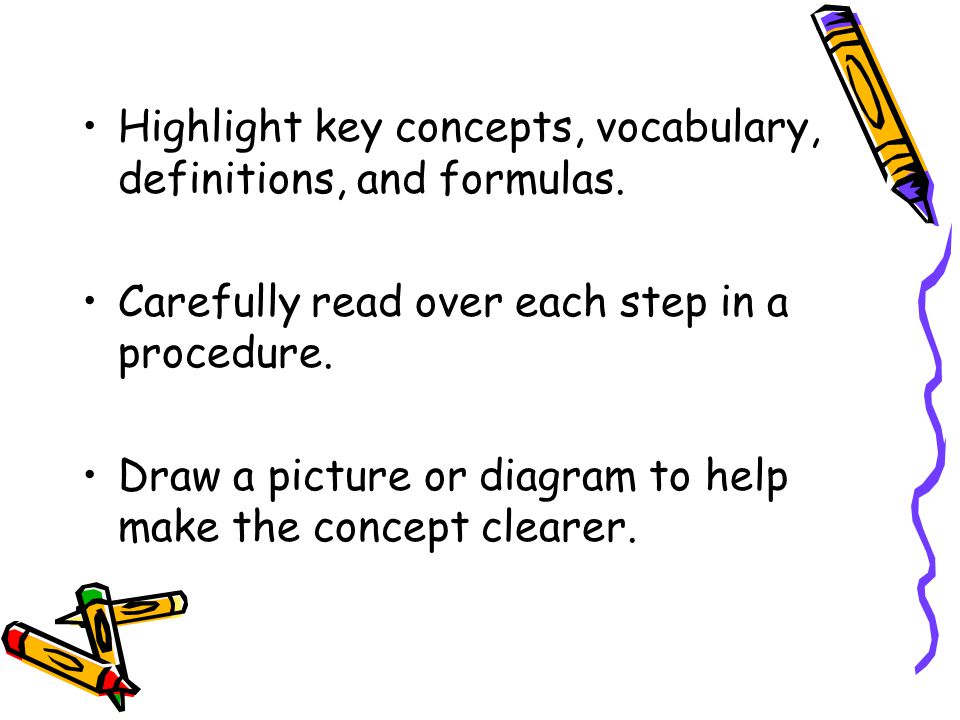 Highlight key concepts, vocabulary, definitions, and formulas.