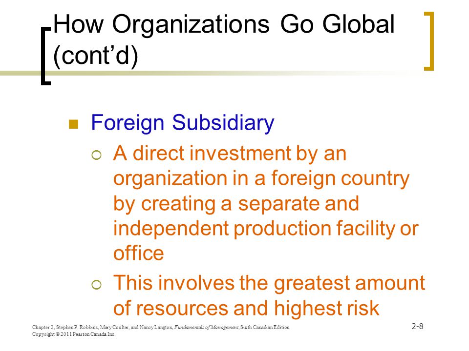 How Organizations Go Global (cont’d)