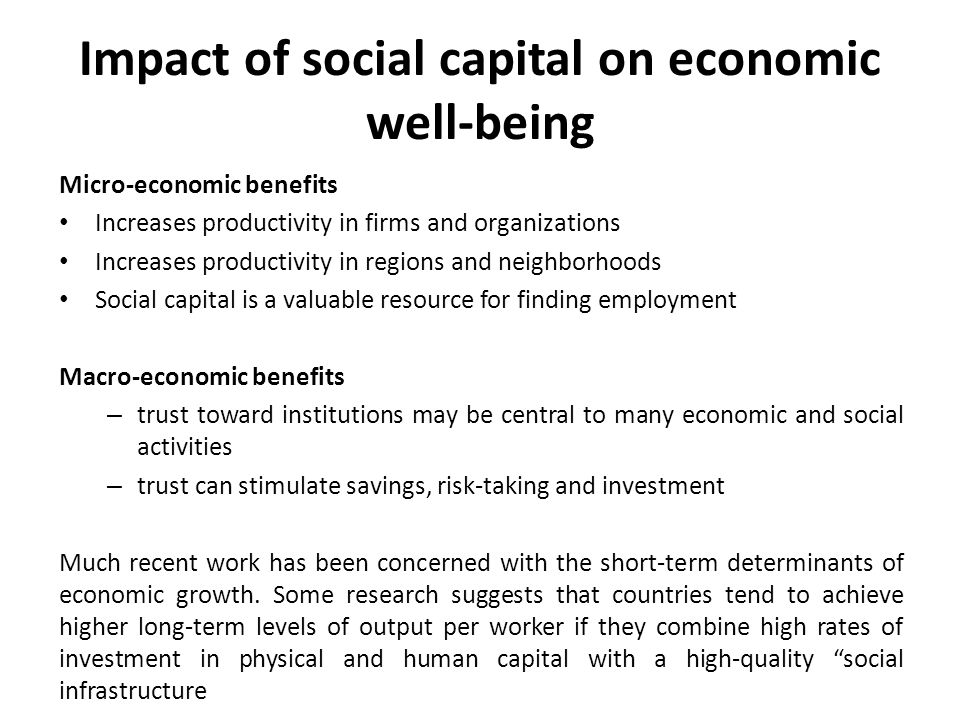 Impact of social capital on economic well-being
